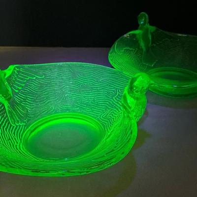 Uranium Glass Dove Candy Dishes 