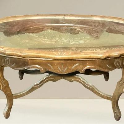 Carved Eagle Coffee Table Removable Glass Top
