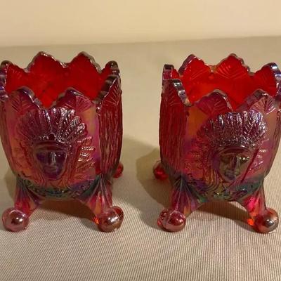 Guernsey Saratoga Indian Chief Carvival Glass Tooth Pick Holder
