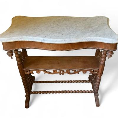 Victorian Gothic Marble Top Console Table