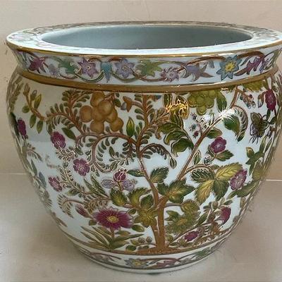 Vintage Chinese Pink Green Gold Koi Fish Planter