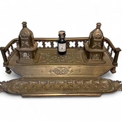 Vintage Brass Double Inkwell