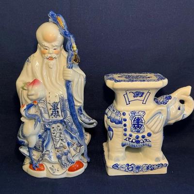 Blue & White Porcelain Elephant and Shou Xing 