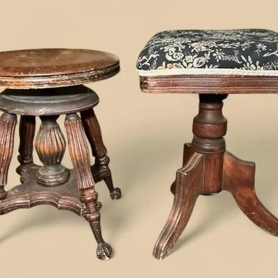 Antique Swivel Piano Stools incl. Glass Ball & Claw Foot