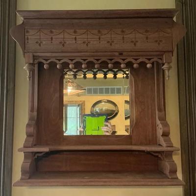 Antique Gothic Wall Shelf w/ Mirror