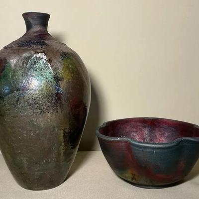 Raku Fired Vase & Bowl incl. Ron Brigerman