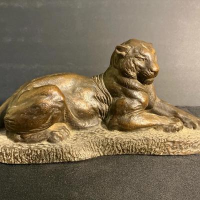 Bronze Style Sculpture Reclining Cat By Joseph Bolton 