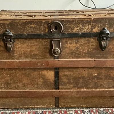 Antique Wood Iron Bound Trunk