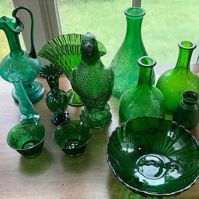 Assorted Green Glass Whitehouse Vinegar And More