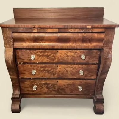Antique Empire Style Chest of Drawers Glass Knobs