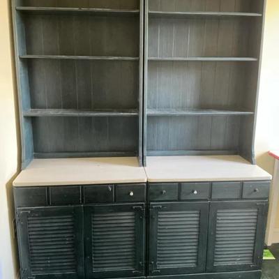 Ethan Allen Blue Painted Wood Cabinets w/ Hutches
