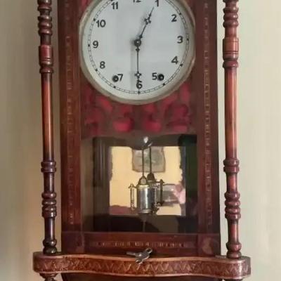 Antique Wood Case Mirror Back Wall Clock