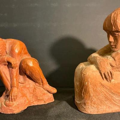 Terra Cotta Seated Man By Nowlan And Pensive Pose By Lerma