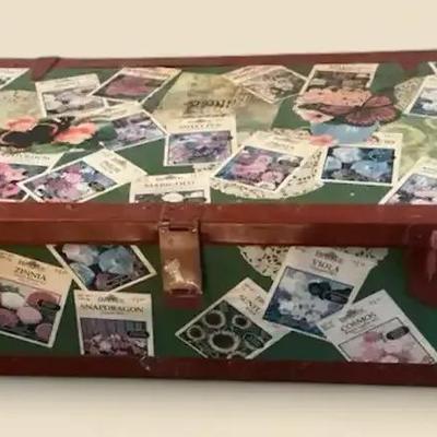 Vintage Metal Bound Trunk Seed Packet Decoupage
