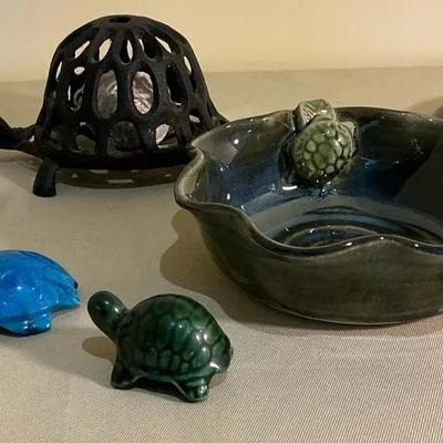 Pottery, Stone And Cast Iron Turtles