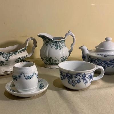 Blue And Green Pitchers, Gravy Boat, And More