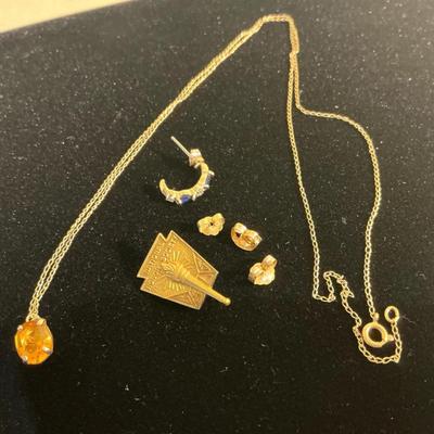 14kt Gold Necklace, Pin, Earring Backs And Extras 