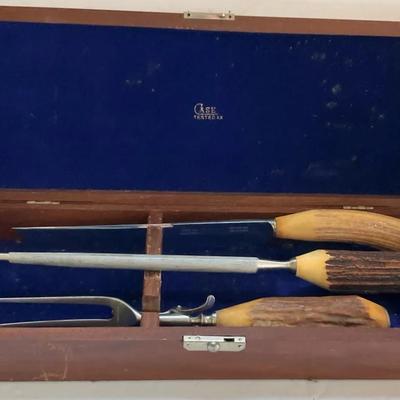 Vintage Case XX Chromium Carving Set With Stag Horn Handles In Case
