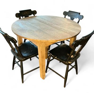 Rustic Farmhouse Table & 4 Hitchcock Style Chairs 
