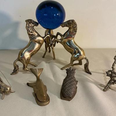 Horse Rearing Crystal Ball And Other Brass Trinkets