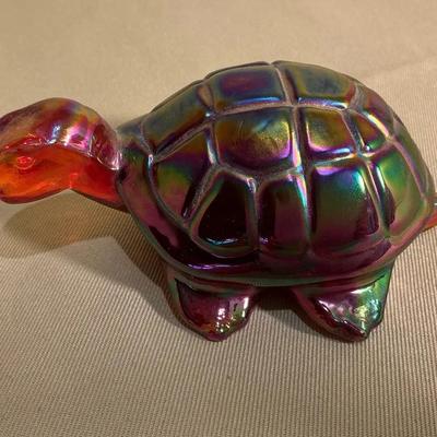 Fenton Red Carnival Irridescent Art Glass Turtle 4”