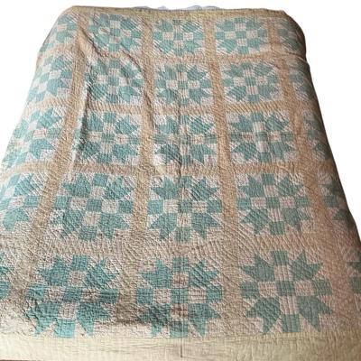 Antique Checkered Star Pattern Quilt Damaged 70" x 75"