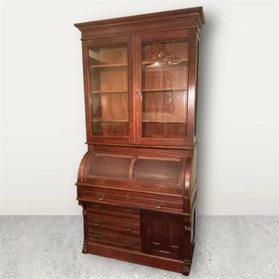 Antique Victorian Roll Top Desk w/ Hutch