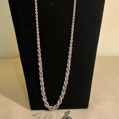 Sterling Silver Graduated Rope Necklace, Pendants And Earrings 