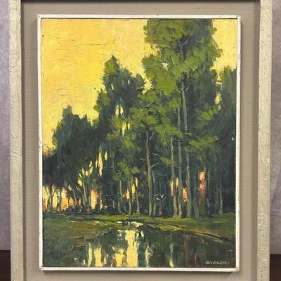 J. Alvin Storck - Reflections - Vintage Signed Framed Modernist Landscape Original Painting Board