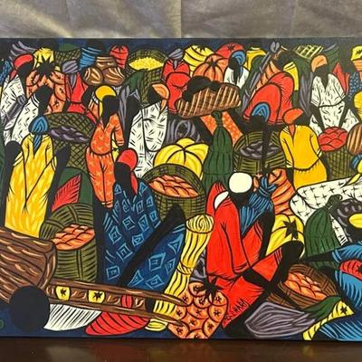 Large Colorful Modernist Haitian Original Painting on Canvas