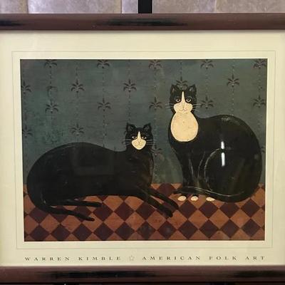 Warren Kimble - Framed Black Cats Folk Print