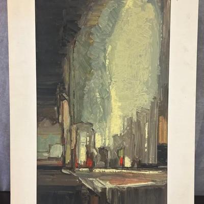 J. Alvin Storck - Vintage Signed Abstract Modernist Cityscape Original Painting on Board