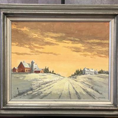 J. Alvin Storck - Hilltop Farm - Vintage Signed Framed Barn Landscape Original Painting on Board
