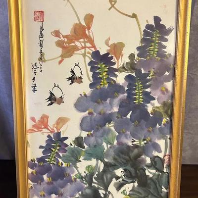 Vintage East Asian Giltwood-Framed Blossoming Tree Print