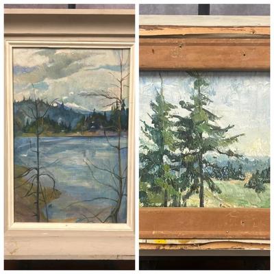 Strange Vintage Double-Sided Framed Original Landscape Practice Painting
