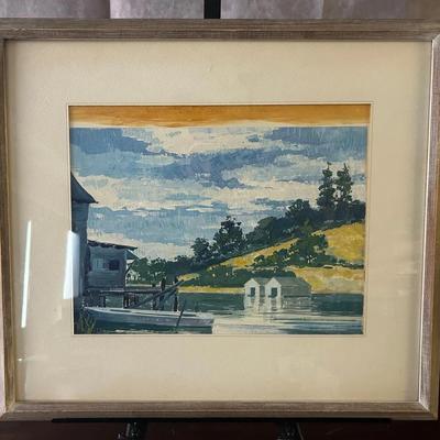 J. Alvin Storck - Old Saugatuck - Vintage Framed Landscape Harbor Scene Print