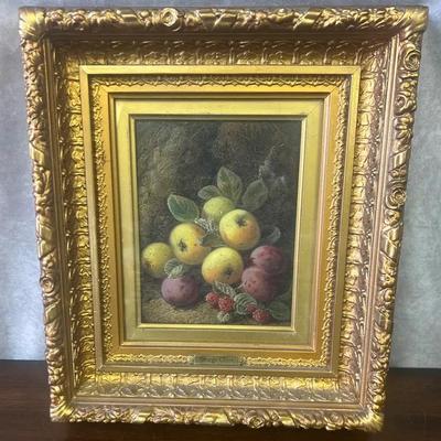 George Clare (1835-1890) - Antique Giltwood-Framed Still Life Fruit Original Oil Painting on Canvas
