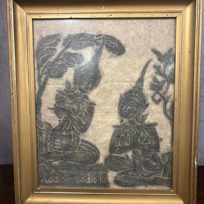 Vintage Framed Southeast Asian Thai Temple Rubbing