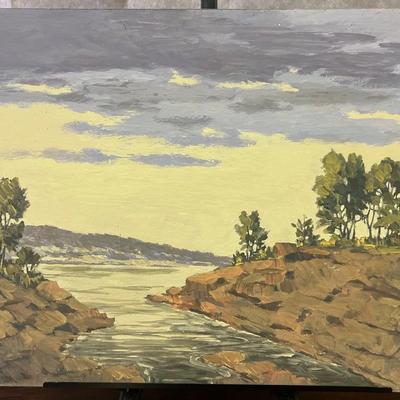 J. Alvin Storck - Vintage Signed Modernist Riverside Landscape Original Painting on Board
