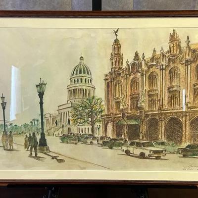 La Habana - Signed Vintage Framed Cuban Street Scene Original Watercolor