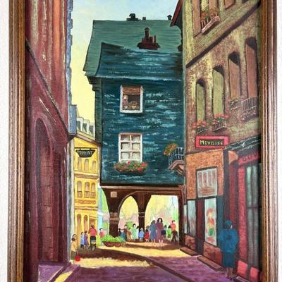 E. Gouge - Signed Framed Vintage Street Scene Original Painting on Canvas