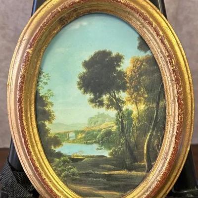 Vintage Giltwood-Framed Oval Lanscape Print