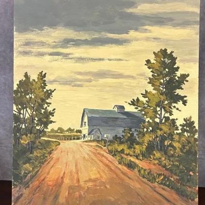 J. Alvin Storck - Vintage Signed Modernist Barn Landscape Original Painting on Board