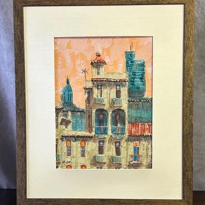 Vintage Signed Framed Modernist Townscape Original Painting
