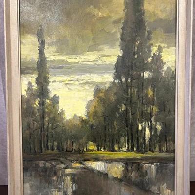 J. Alvin Storck - Lakewood - Vintage Signed Framed Modernist Landscape Original Painting on Board