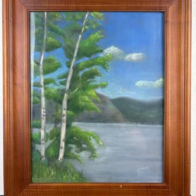 Framed Lakeside Landscape Original Pastel