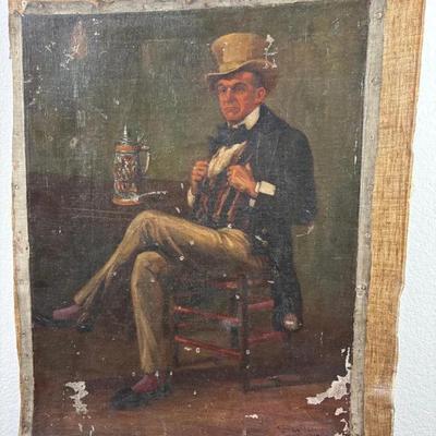 Signed Vintage Seated Gentleman Original Oil Painting on Canvas