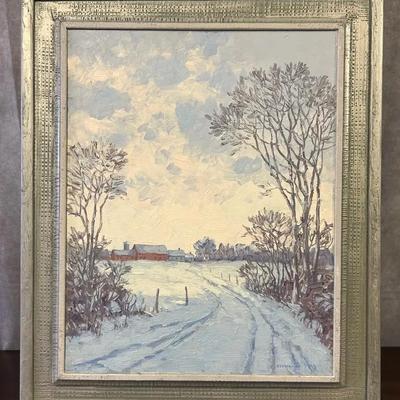J. Alvin Storck - End of the Road - Vintage Signed Framed Landscape Original Painting on Board