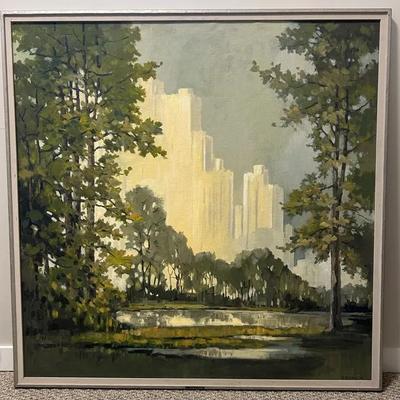 J. Alvin Storck - Lincoln Park - Monumental Signed Framed Modernist Cityscape Original Painting