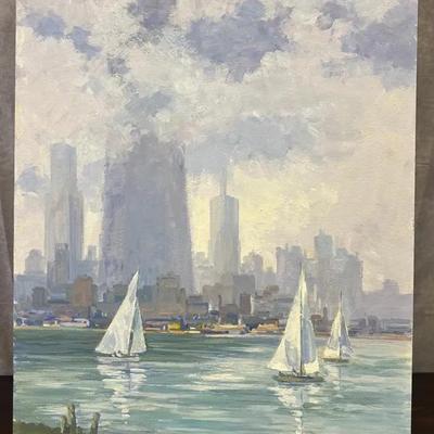 J. Alvin Storck - Big John - Vintage Signed Modernist Skyscape Original Painting on Board